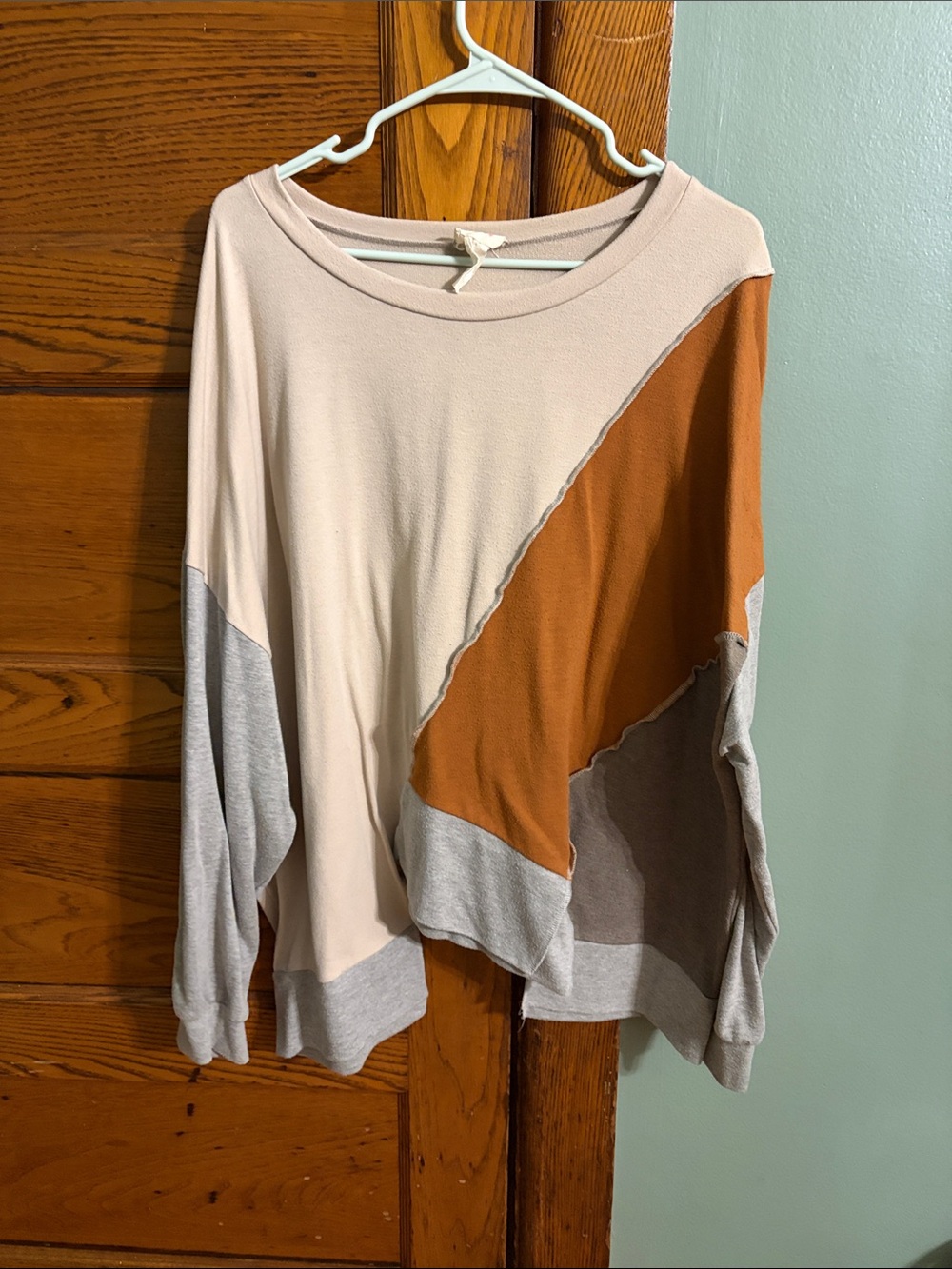 BiBi Colorblock Long Sleeve Top in Cream, Rust & Gray
